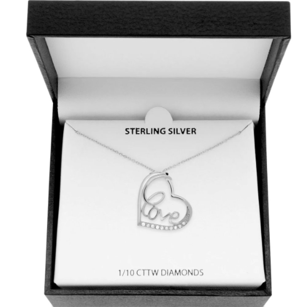 Diamond Love Heart 18" Pendant Necklace (1/10 ct. t.w.) in Sterling Silver - NWB